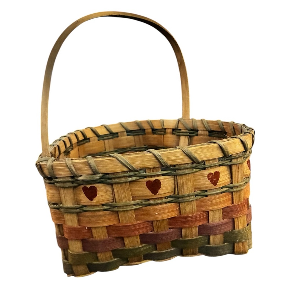 🧺 VINTAGE Multi-Tone Woven‎ Heart Basket 🤎 - Picture 5 of 10